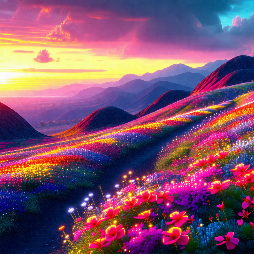 Beautiful landscape with a vibrant, colorful field of flo...