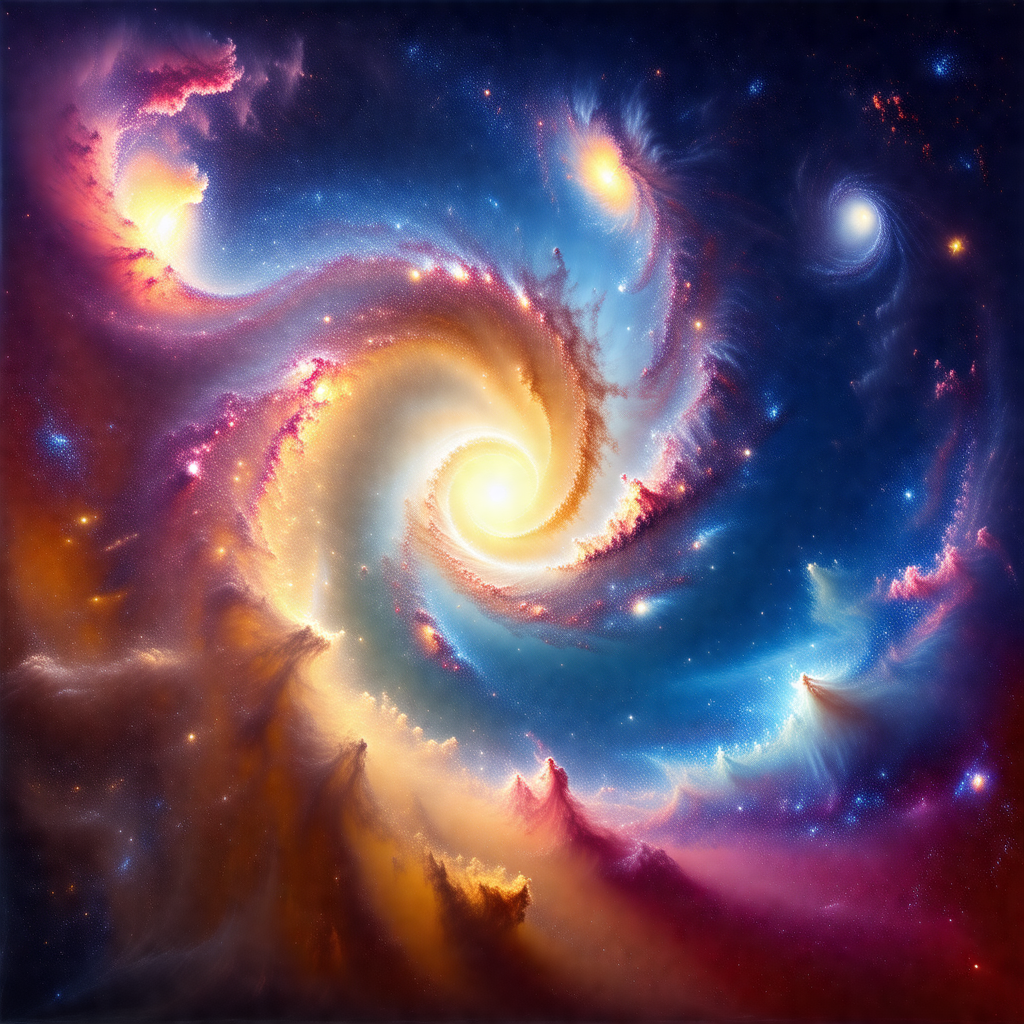 Vibrant and colorful painting of a spiral galaxy