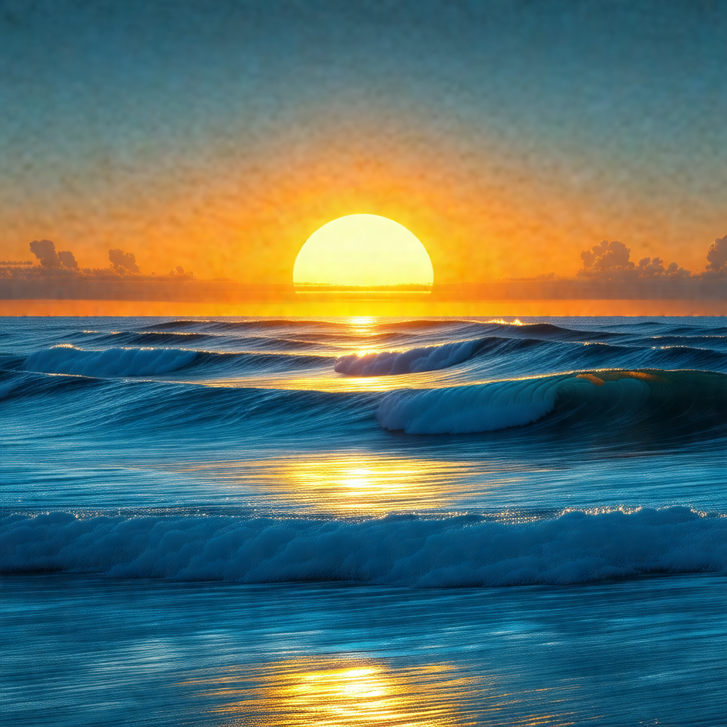 Captures a beautiful sunset over the ocean