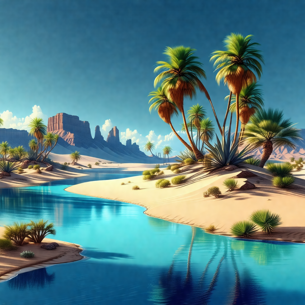 Beautiful desert scene with a river flowing through it