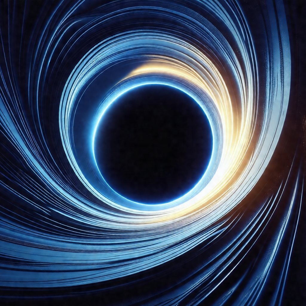 Large, dark, and round object in the center of the scene