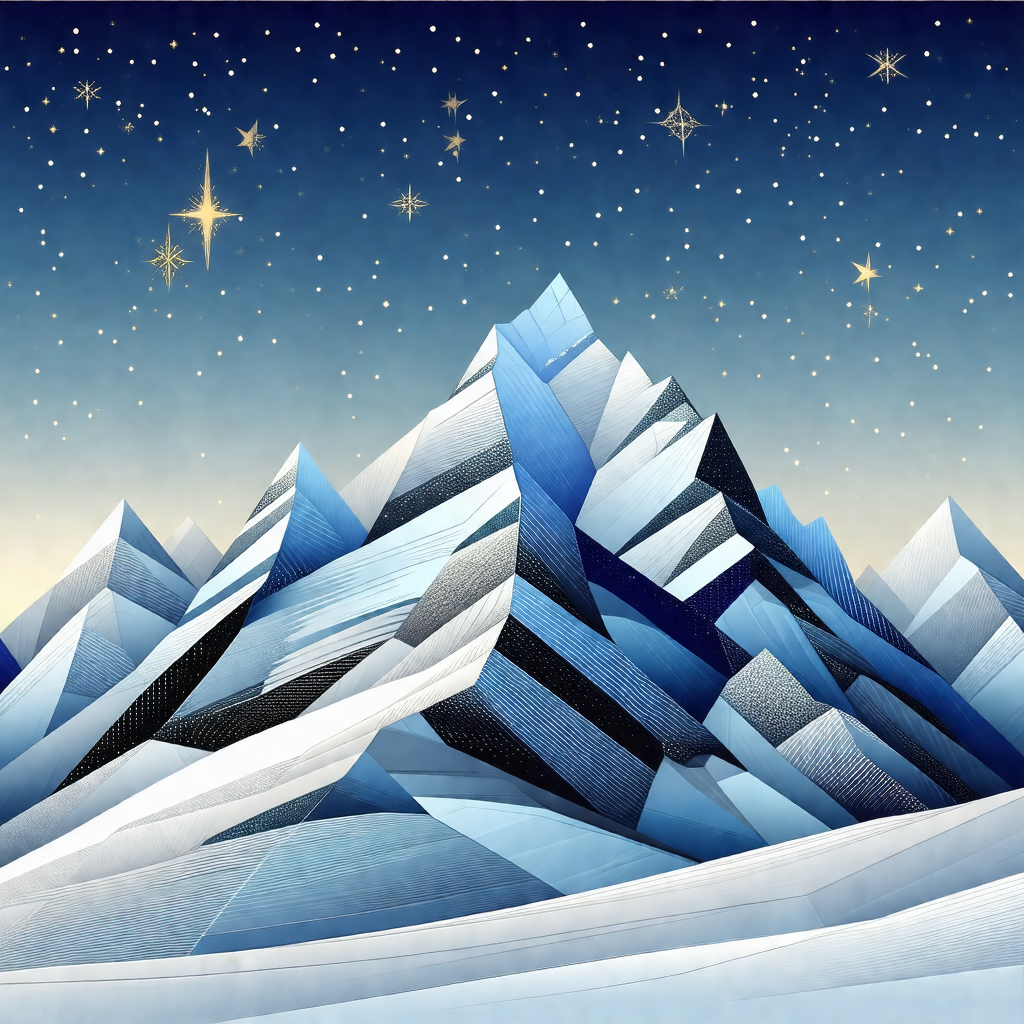 Majestic mountain with a blue and white color scheme