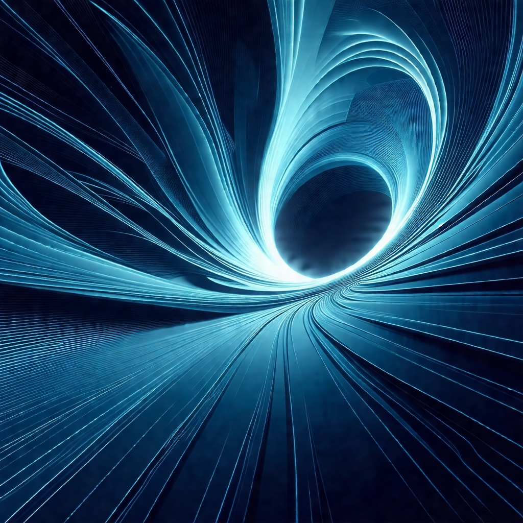 Blue and white artistic representation of a tunnel