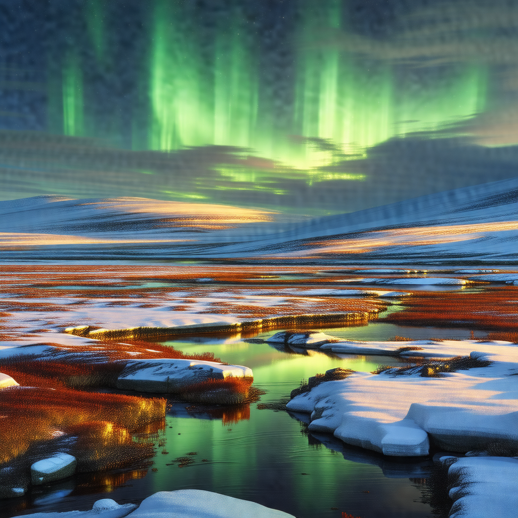 Beautiful scene of a frozen lake with a river flowing thr...