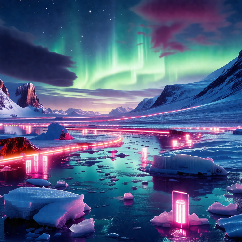 Beautifully drawn cartoon of a frozen landscape with a ri...