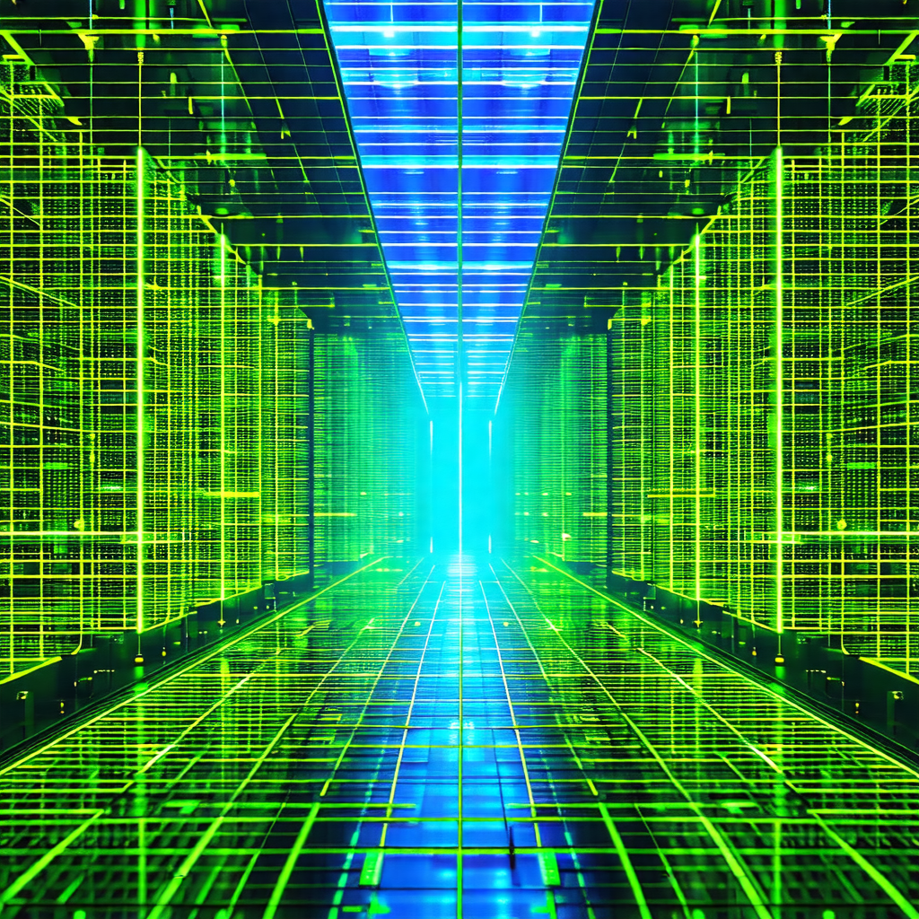 Futuristic, computer-generated scene featuring a long, na...