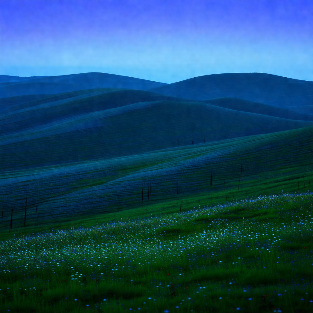 Large, lush green field with a beautiful blue sky above