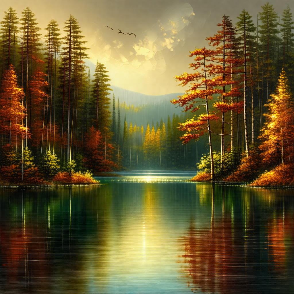 Serene scene of a lake surrounded by trees