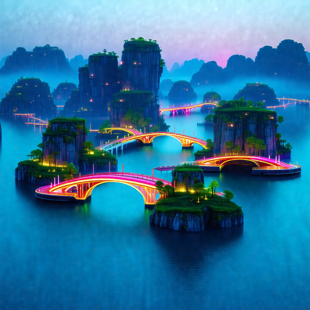 Computer-generated (cgi) animation of a city built on a s...