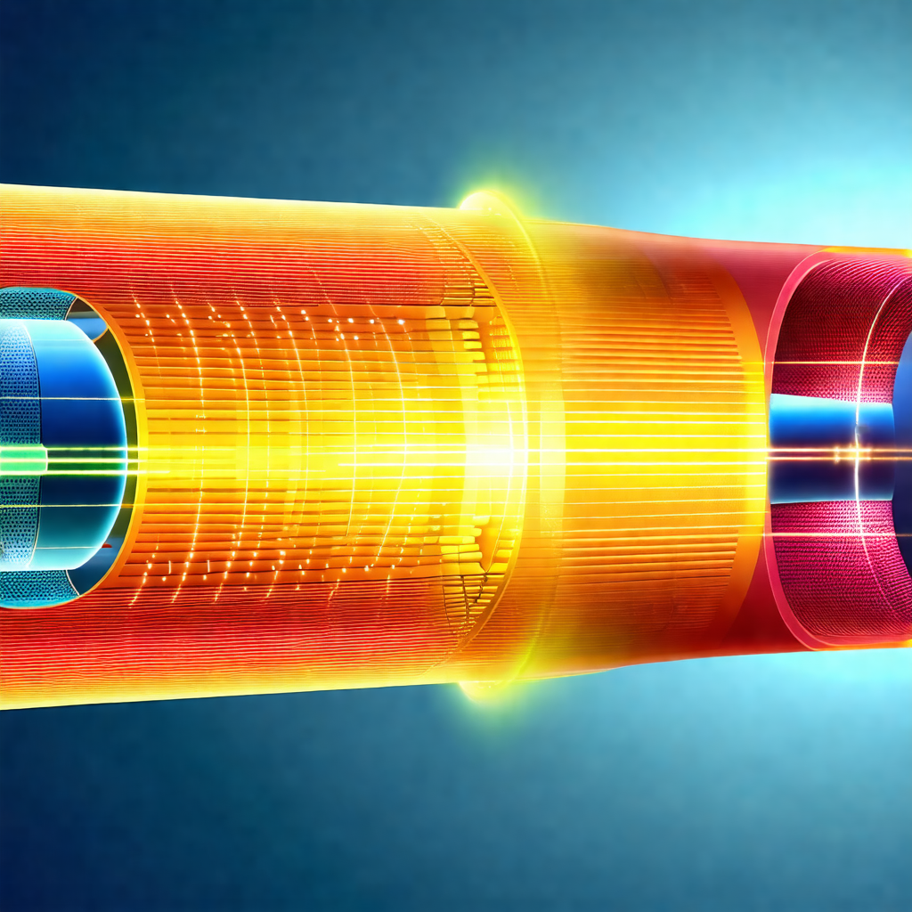 Brightly lit, colorful tube that appears to be a part of ...
