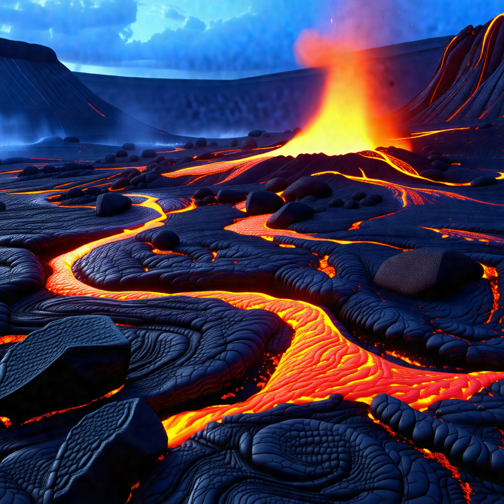 Computer-generated (cgi) depiction of a volcano with a ri...