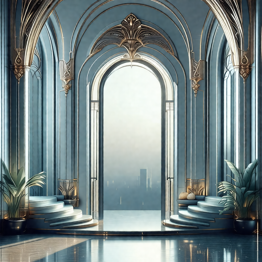 Grand entrance to a building, with a large archway and a ...