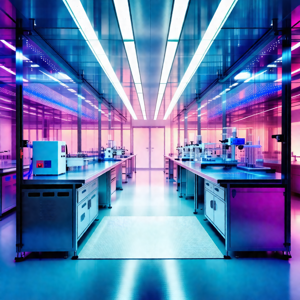 Large, well-lit laboratory with a row of workstations