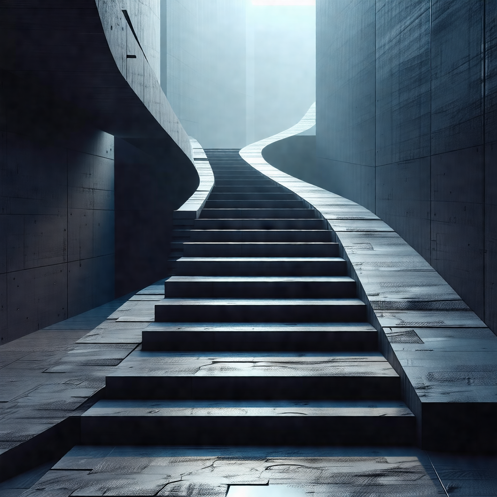 Black and white photo of a staircase in a building
