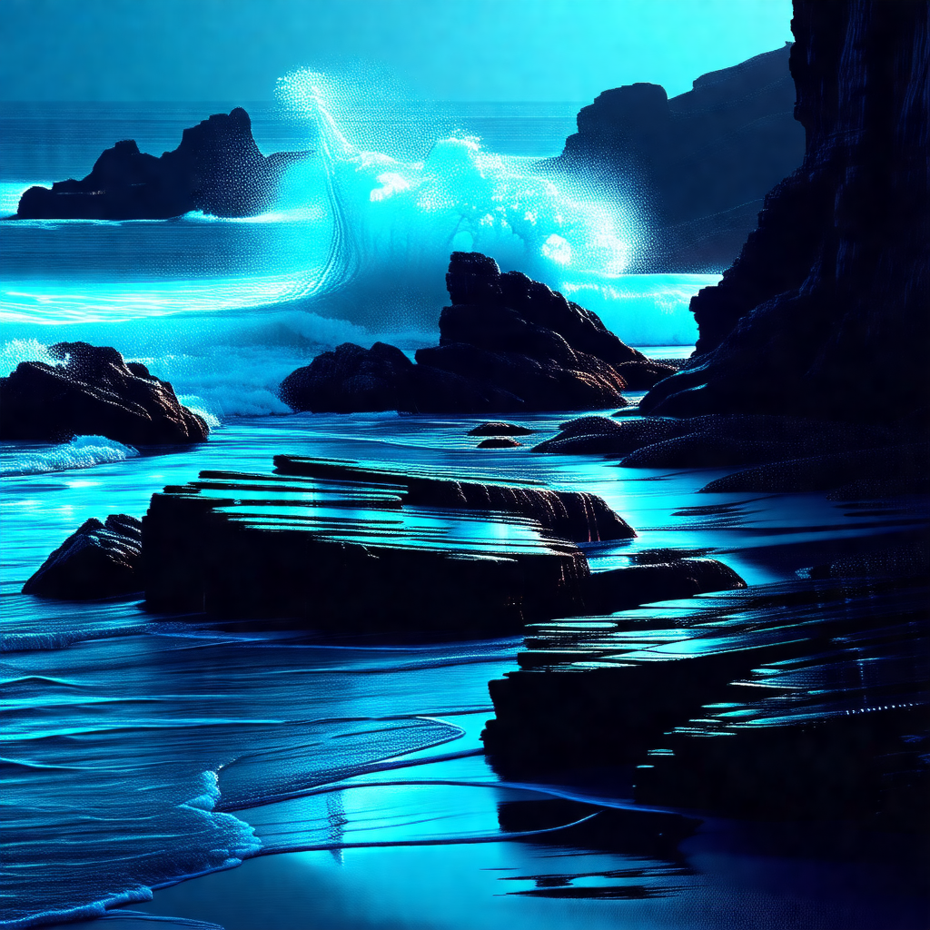 Beautiful ocean scene with a large wave crashing into the...