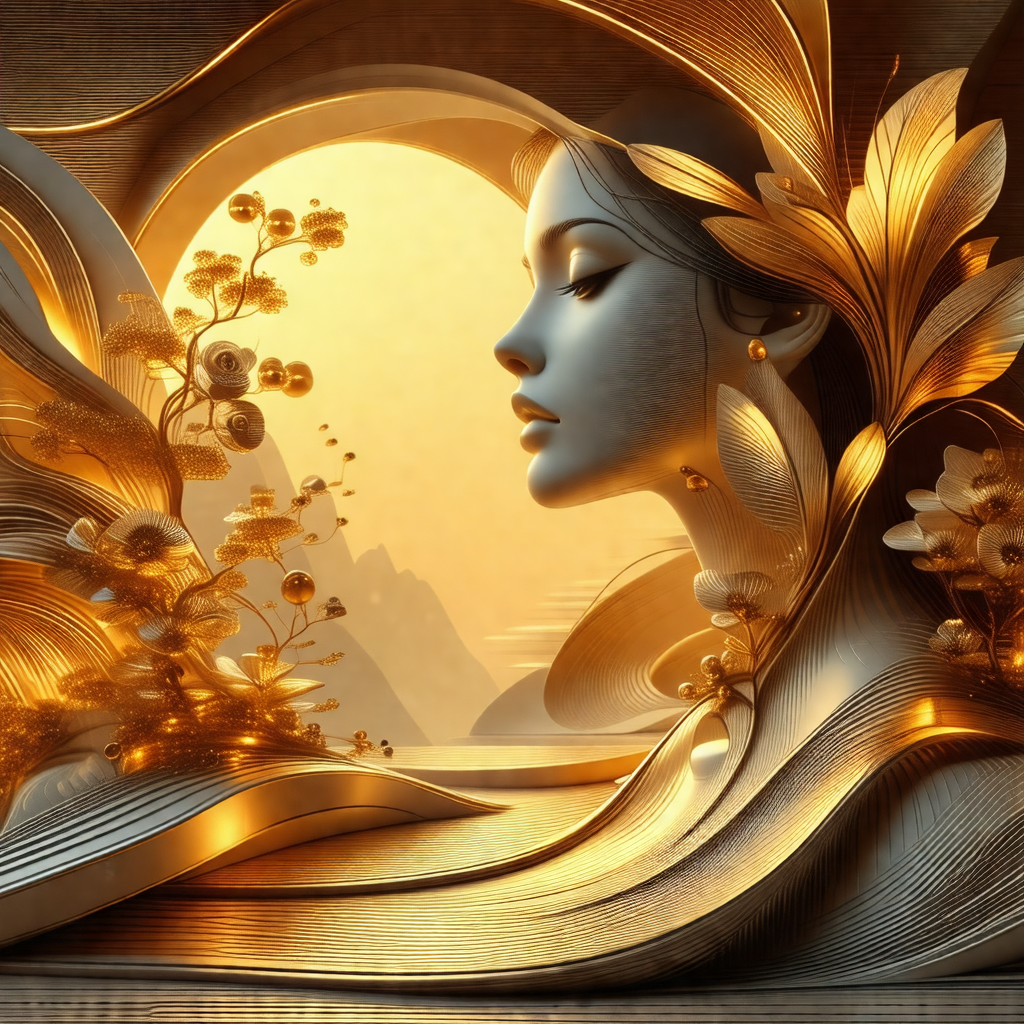 Beautiful woman with long hair, adorned with gold jewelry