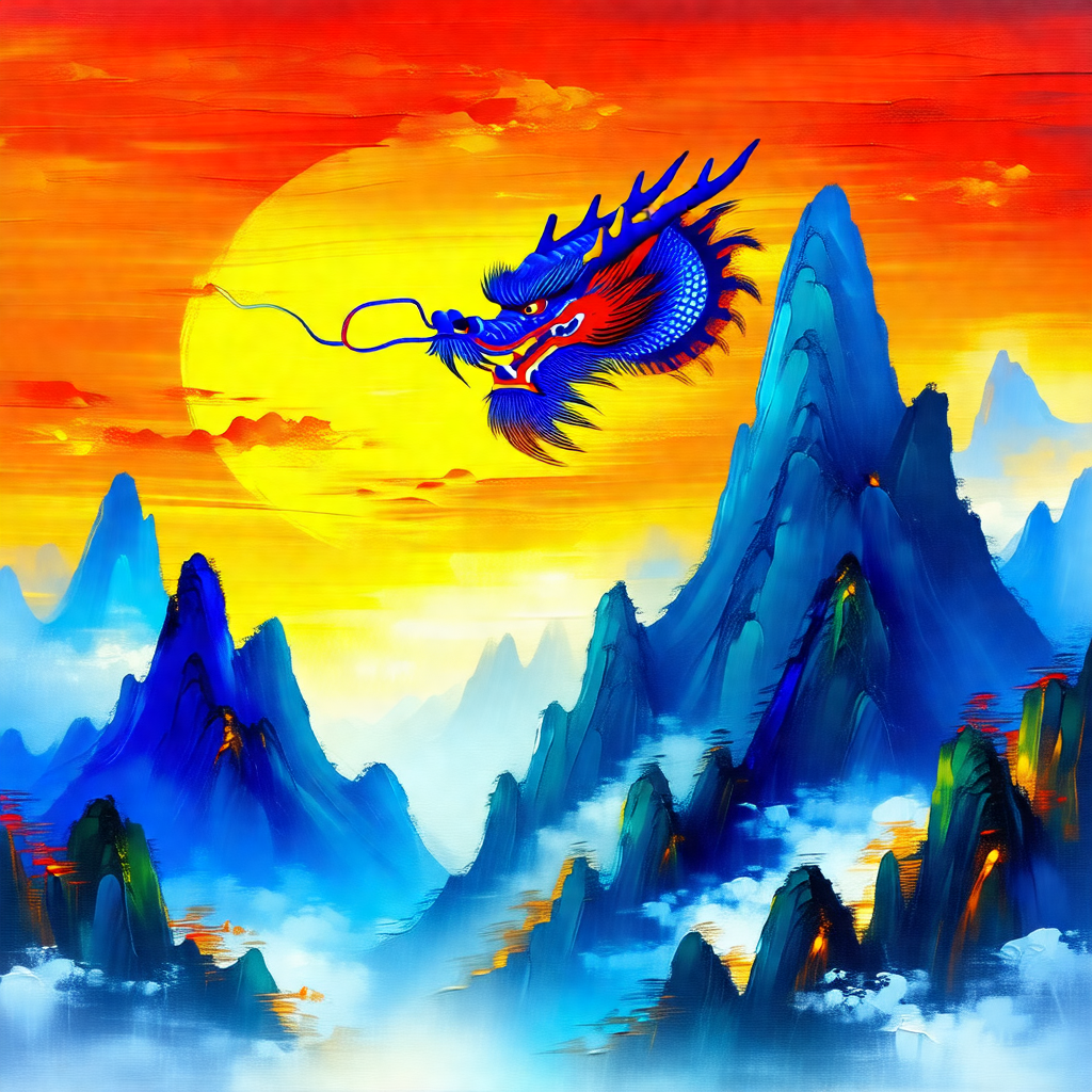 Dragon flying through the sky, with its body stretched ou...