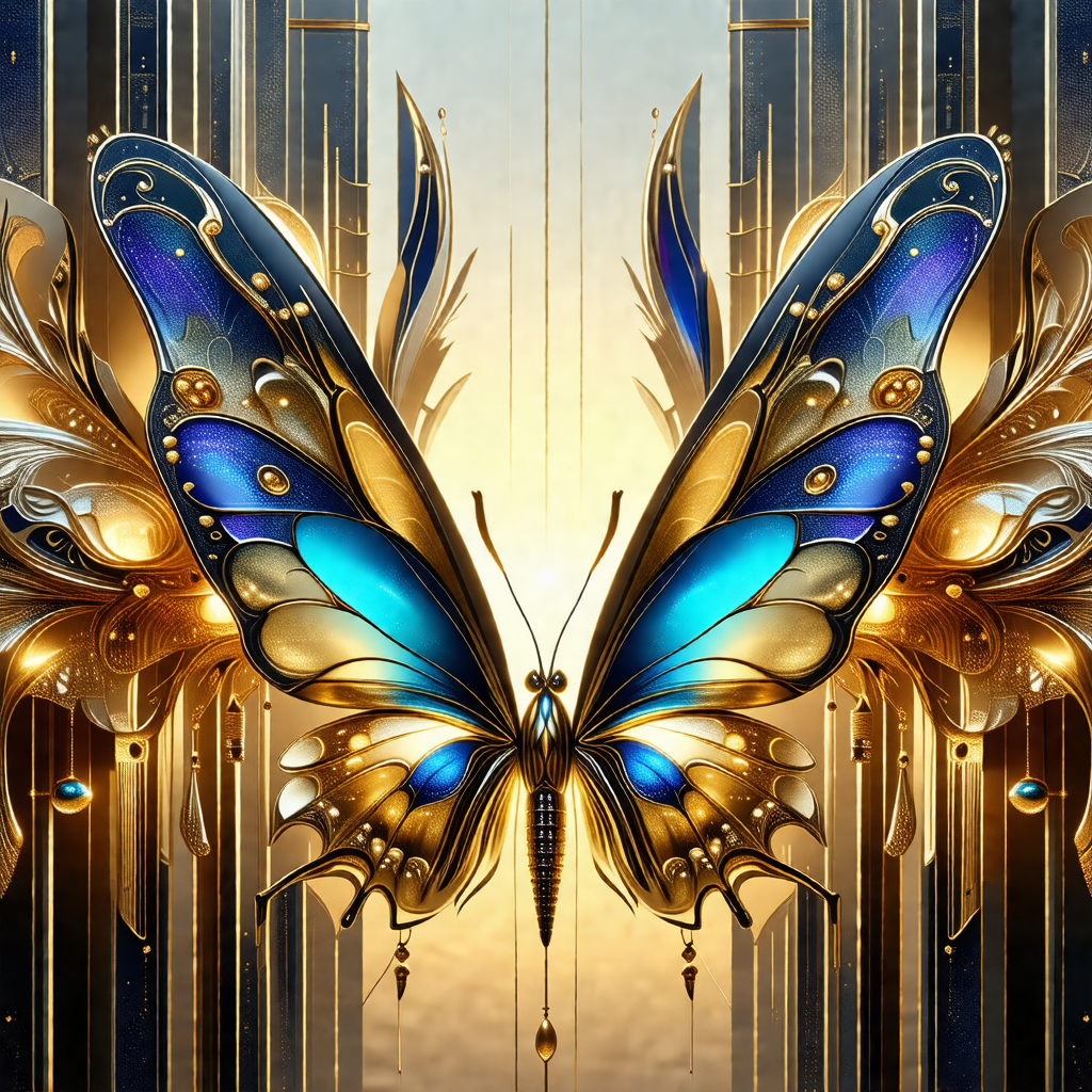 Beautiful butterfly with blue wings, sitting on a branch