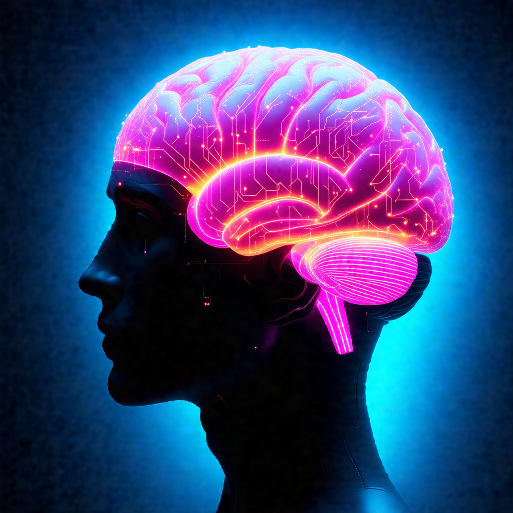 Close-up of a human head, focusing on the frontal lobe of...