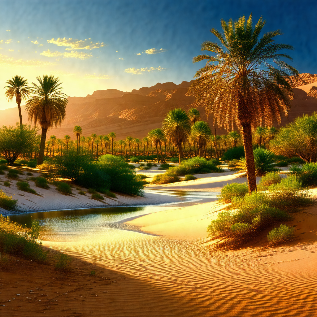 Beautiful desert scene with a river flowing through it