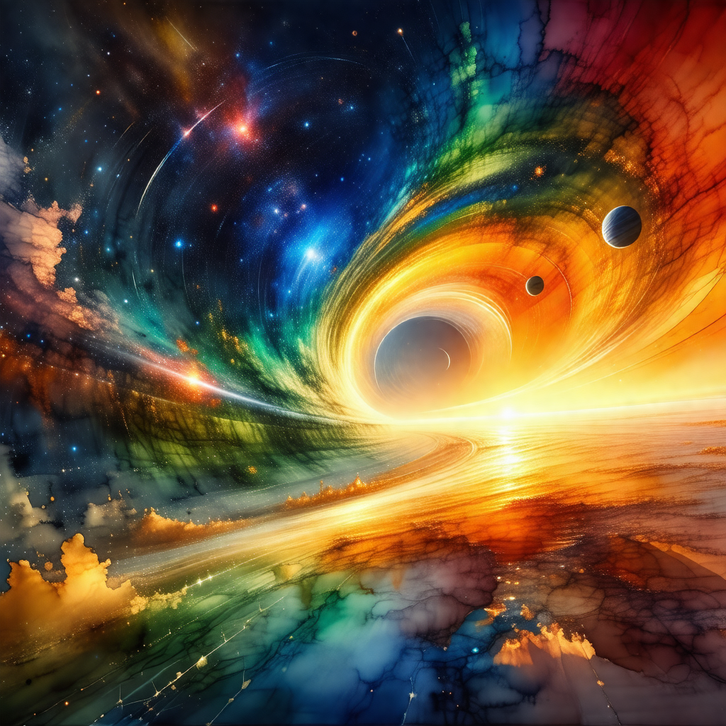Colorful and vibrant painting of a spiral galaxy