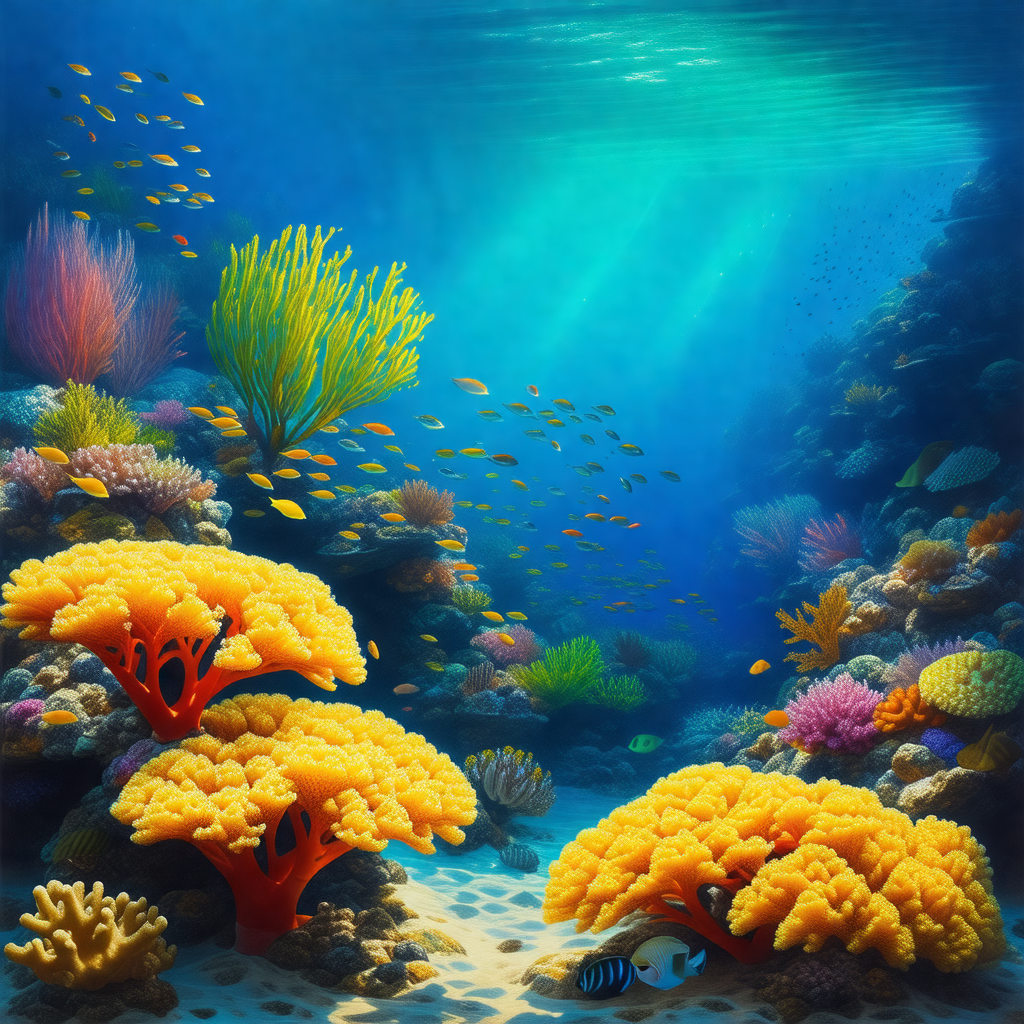 Vibrant underwater scene with a variety of colorful fish ...