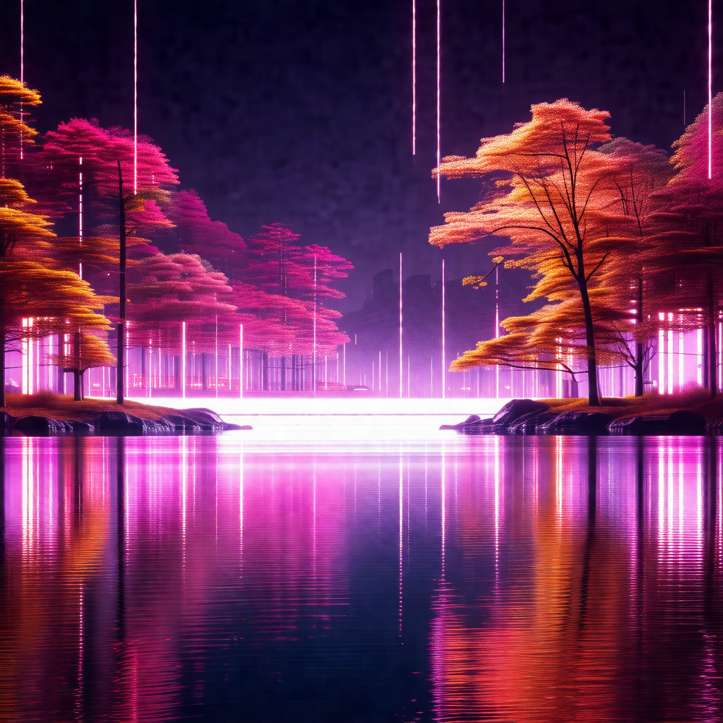 Beautifully drawn, colorful scene of a forest at night