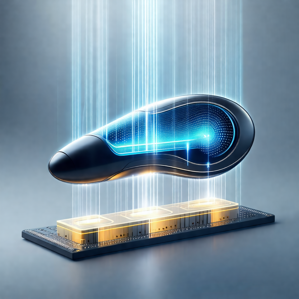 Futuristic-looking shoe with a blue and white color scheme