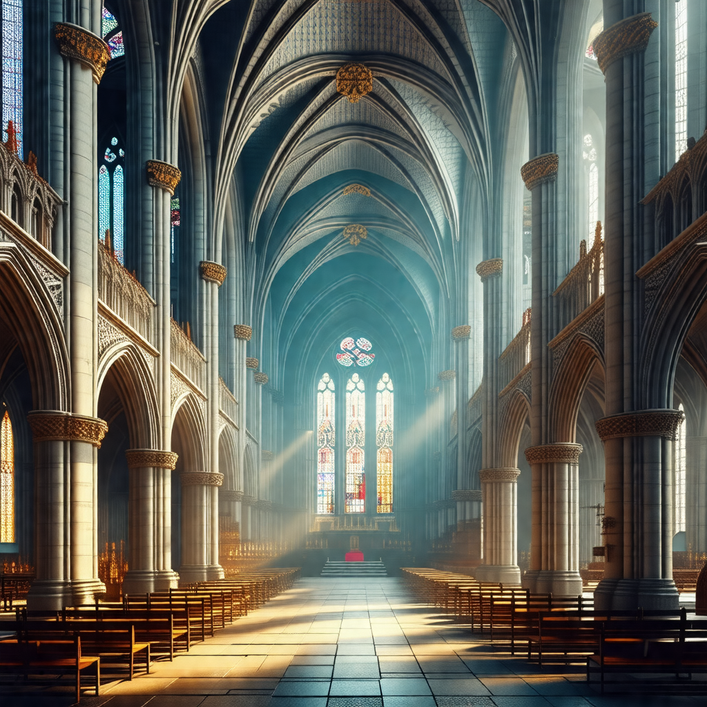 Large, ornate cathedral with a high vaulted ceiling
