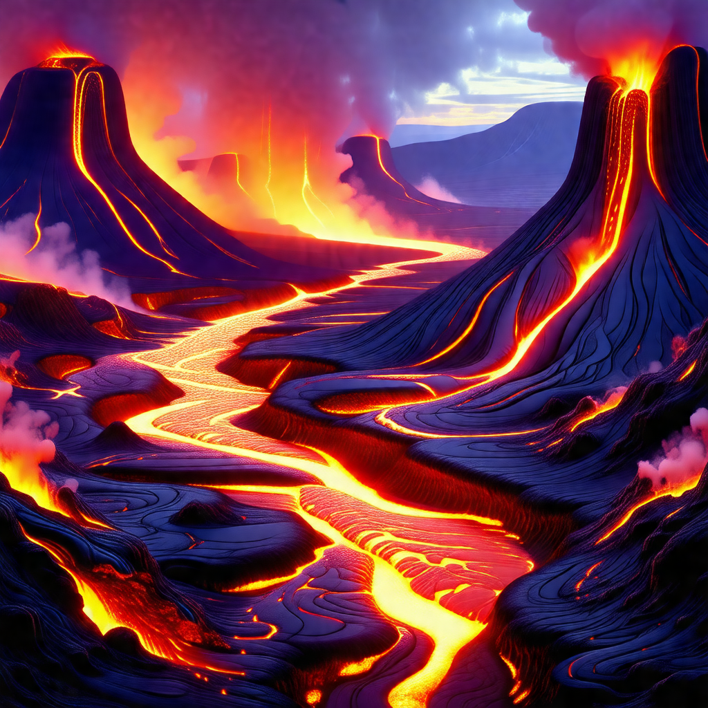Colorful, computer-generated (cgi) depiction of a volcani...