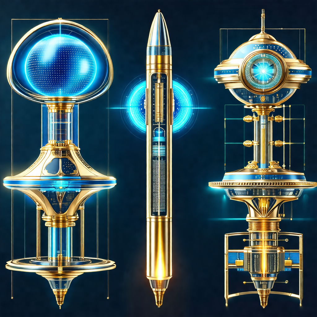 Collection of futuristic and space-themed objects