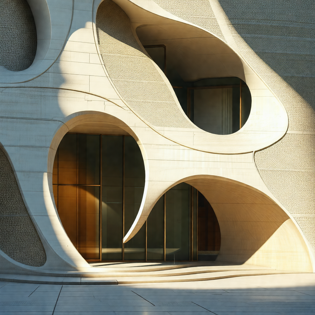 Large, modern building with a unique design