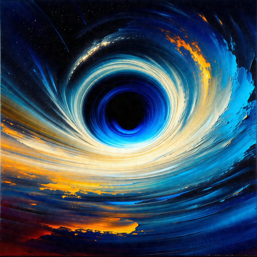 Painting of a black hole, with a blue background