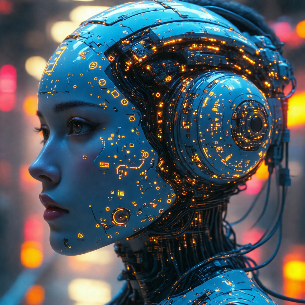 Woman with a futuristic, cyberpunk appearance