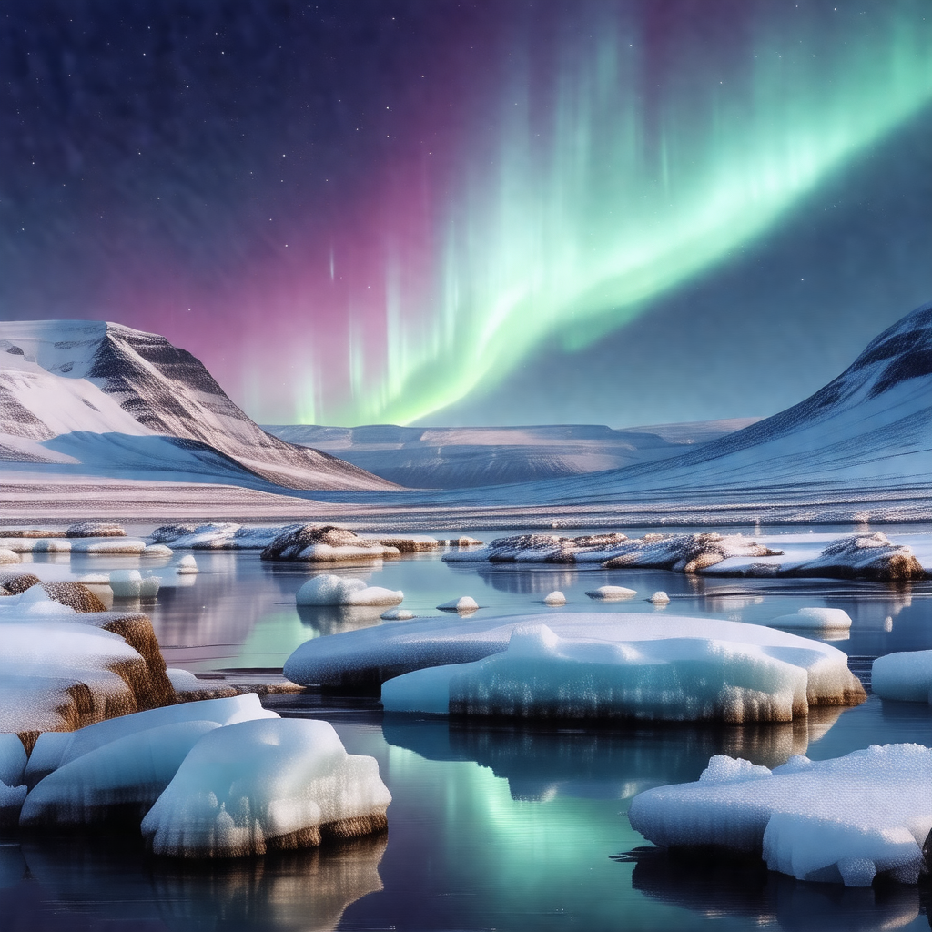 Beautiful scene of a frozen lake surrounded by snow-cover...
