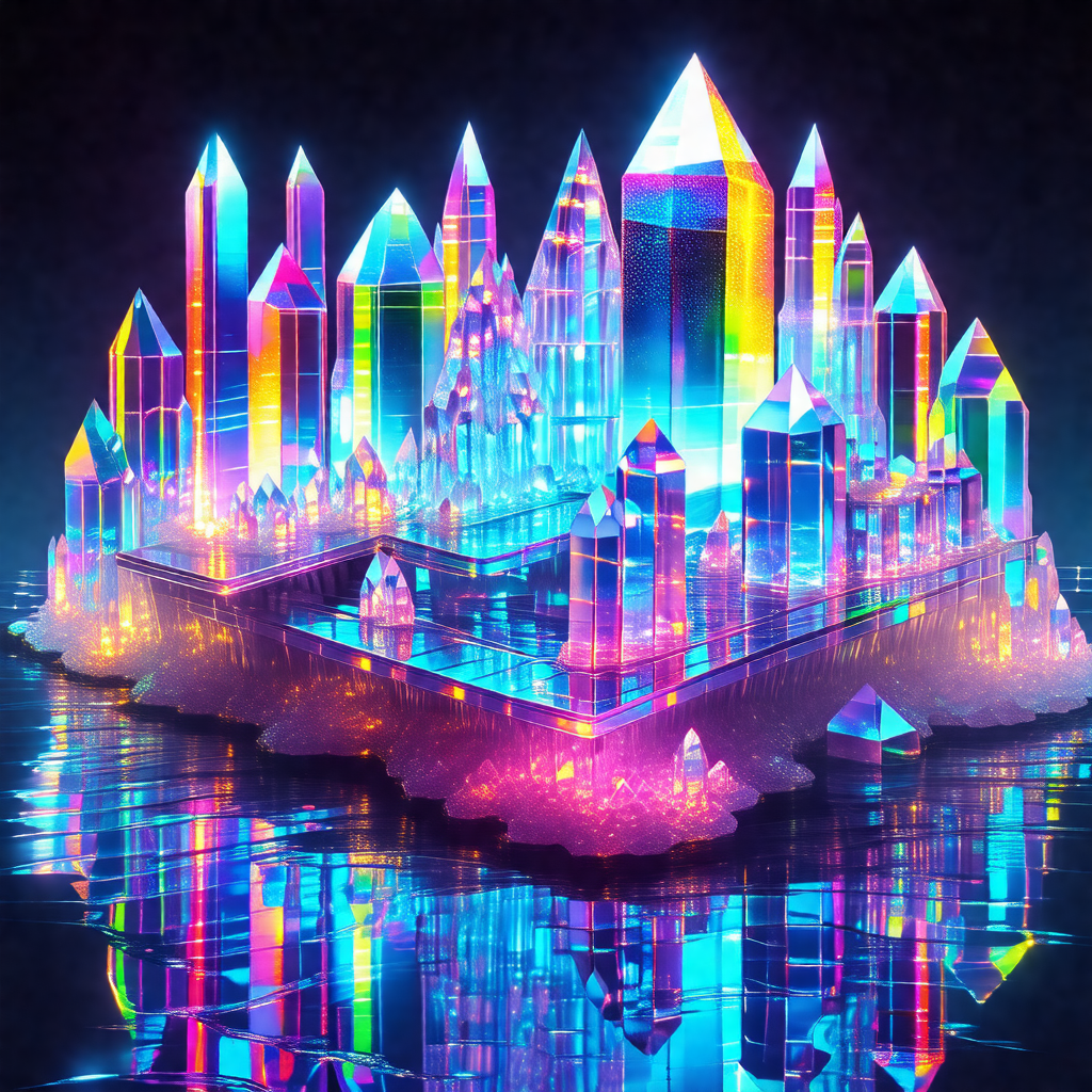 Large, colorful crystal structure, possibly a castle or a...