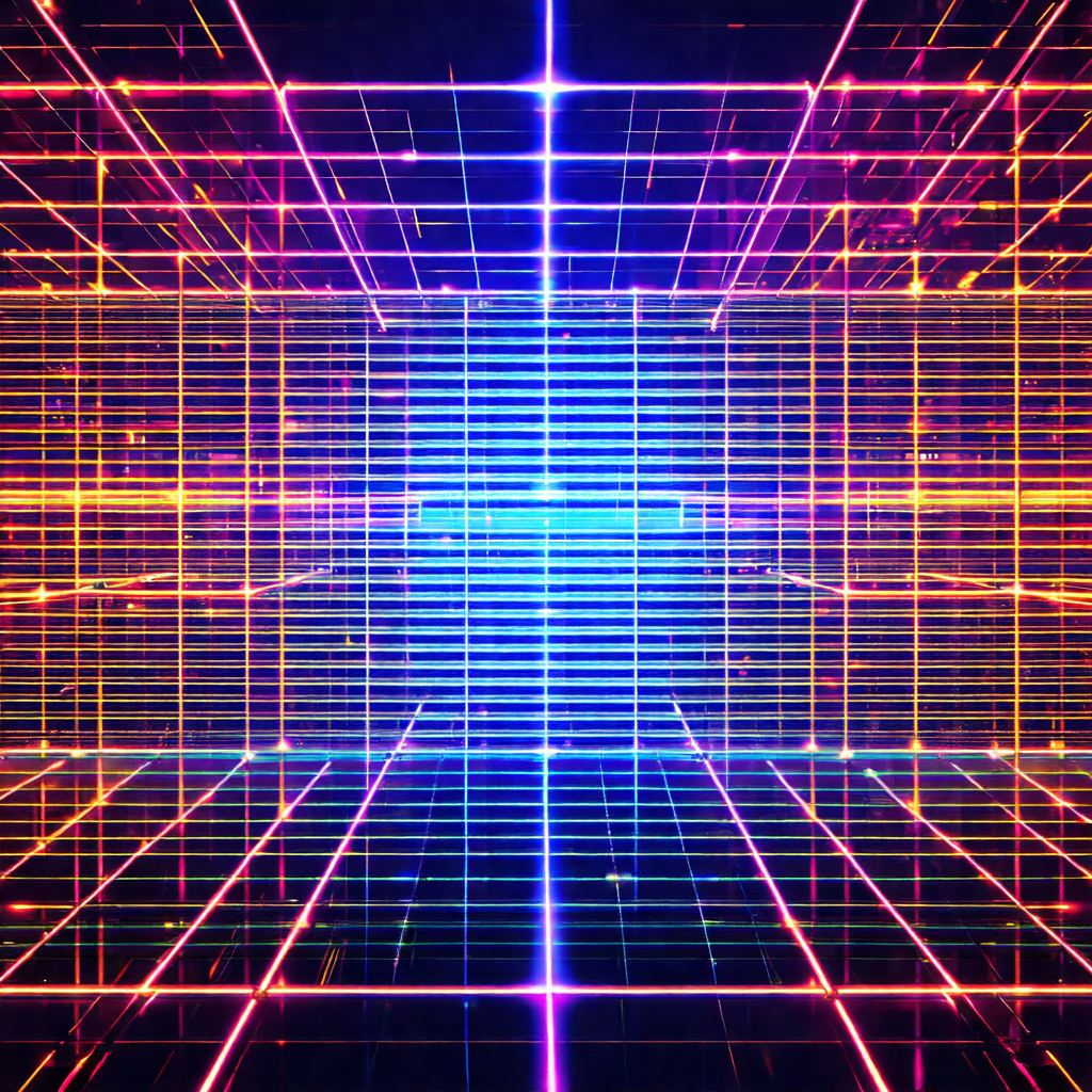 Close-up of a brightly colored, neon-lit room