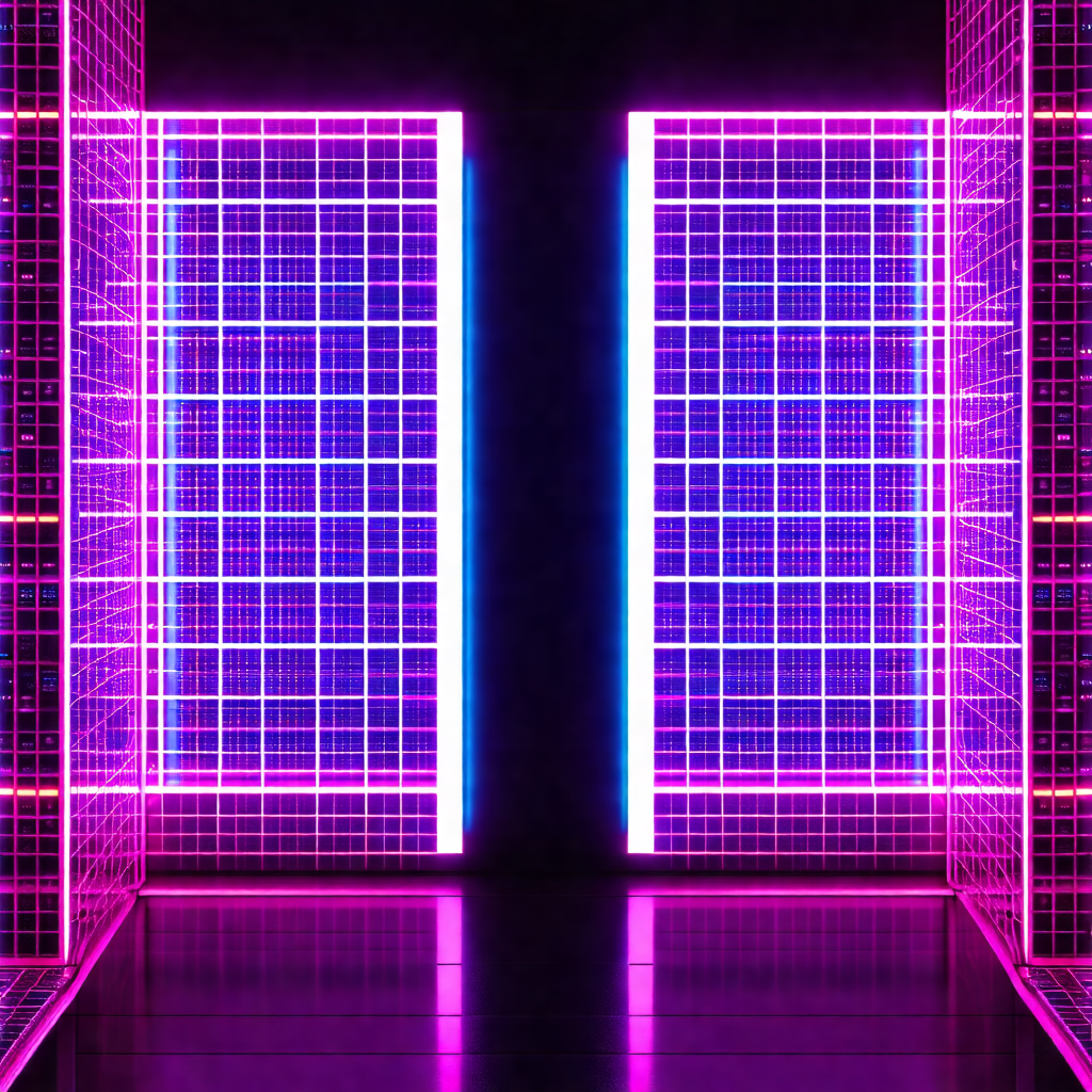 Large, brightly lit room with a purple glow