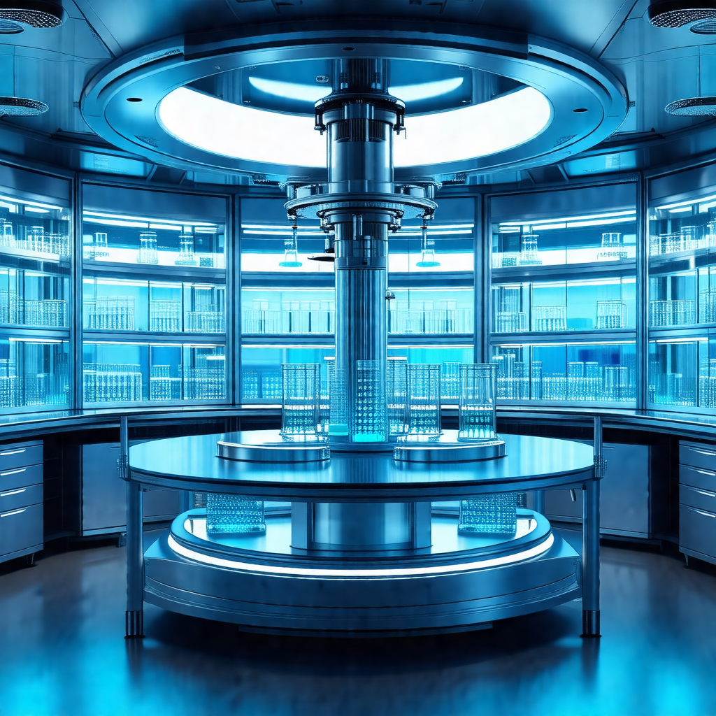 Large, modern laboratory with a circular workspace in the...