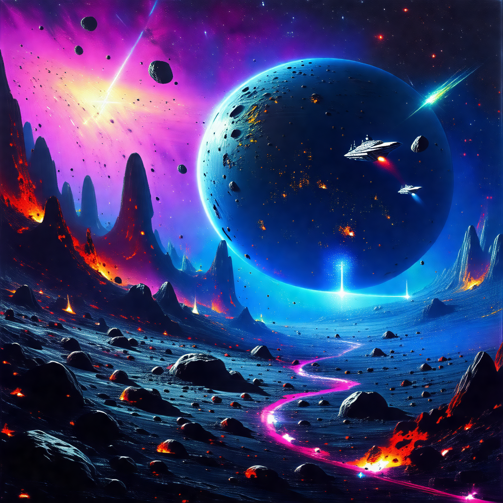 Colorful and detailed painting of a space scene