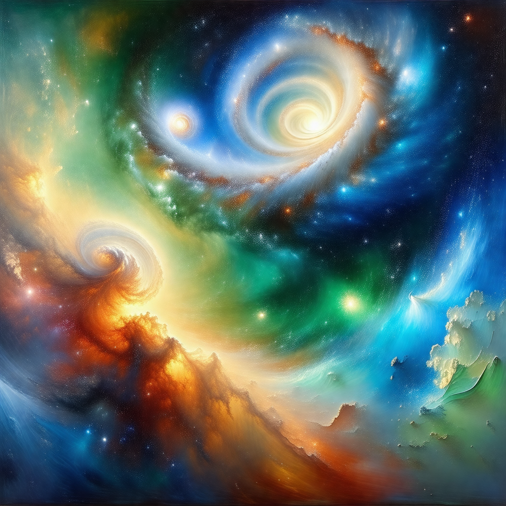 Vibrant and colorful painting of a spiral galaxy