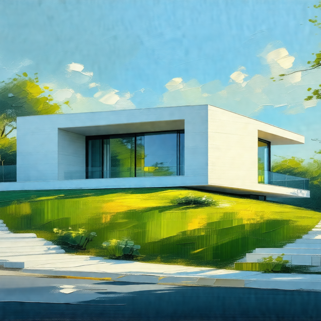 Large, modern-looking house situated on a hill