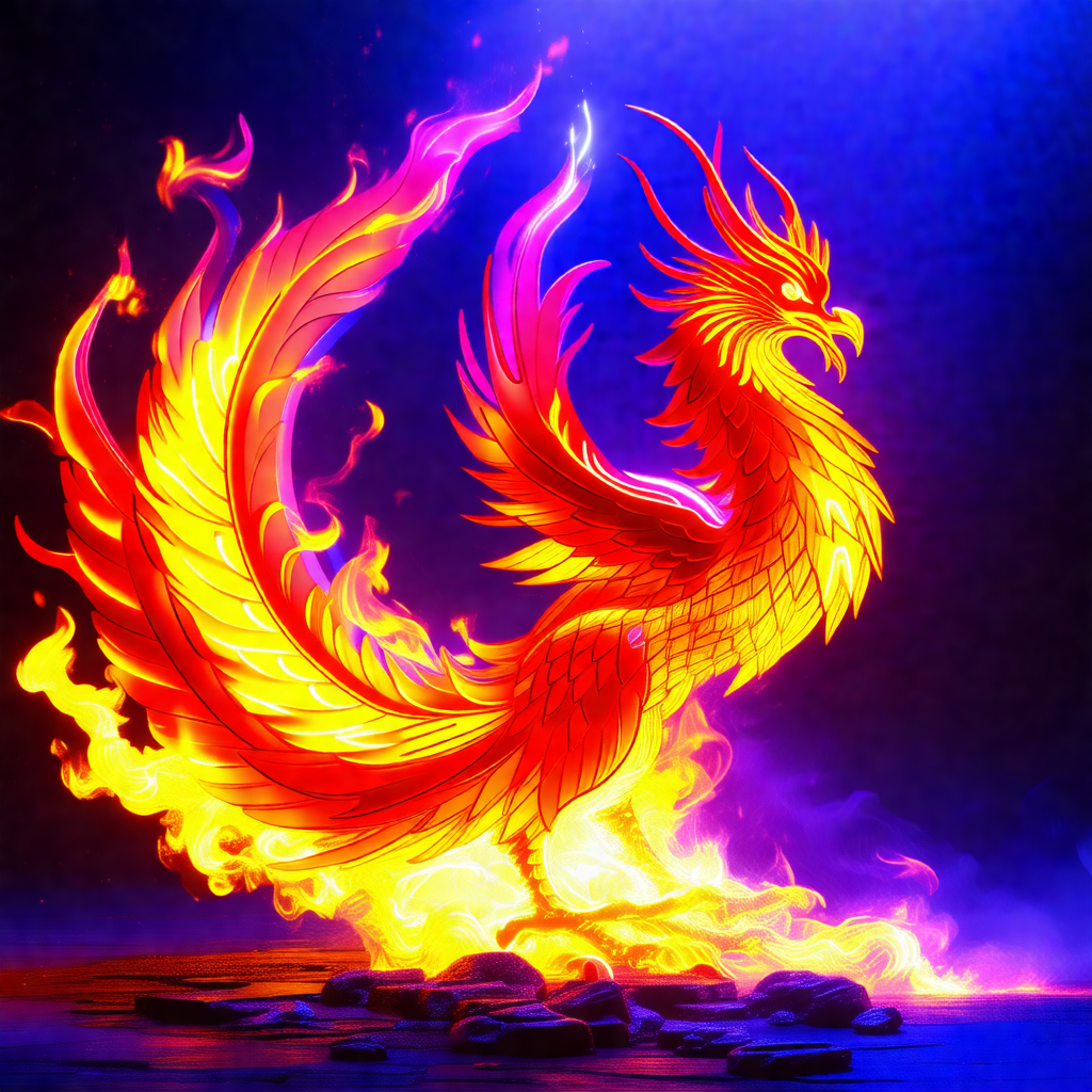 Large, colorful dragon with a long tail and a fiery mane