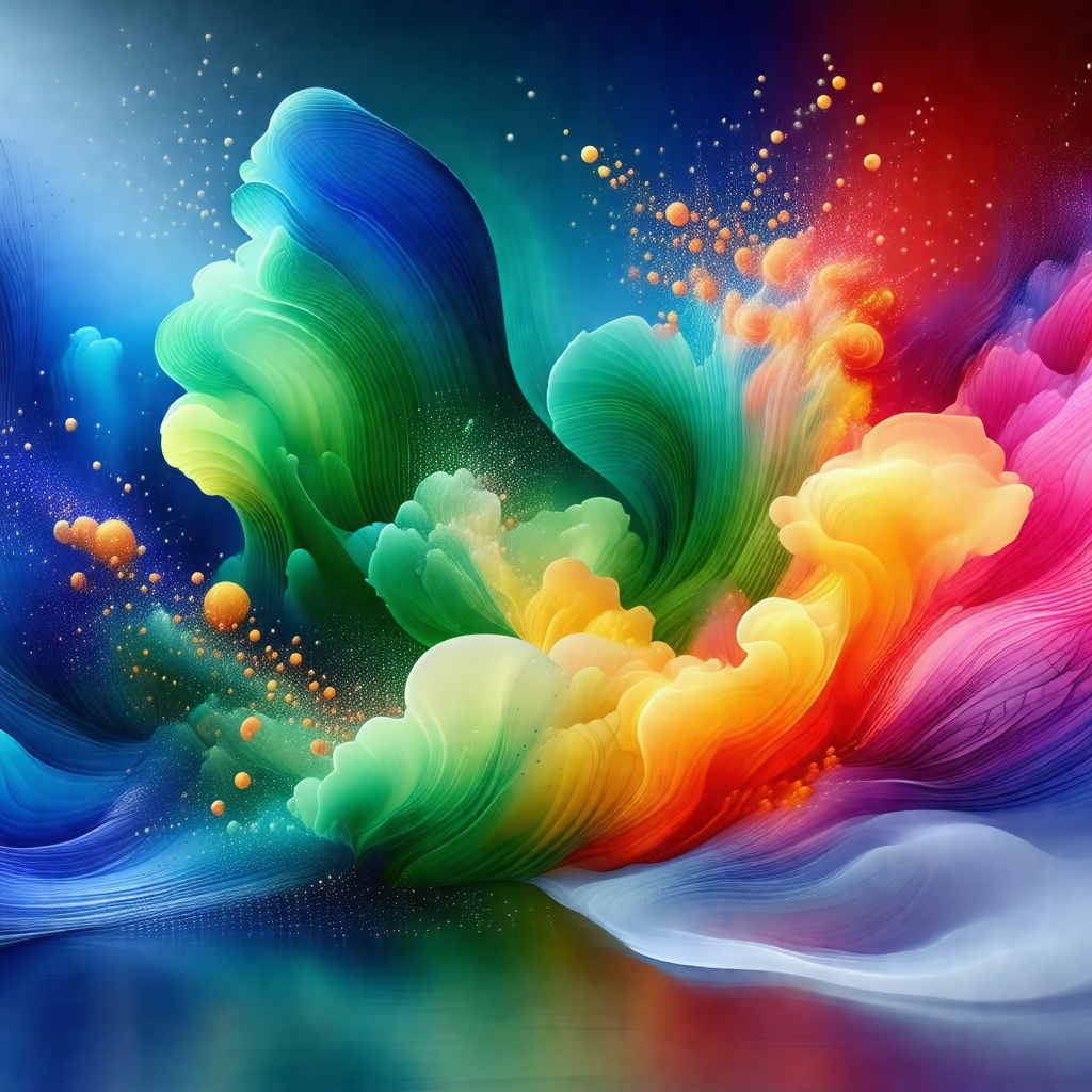 Colorful painting of a wave, featuring a mix of blue, gre...