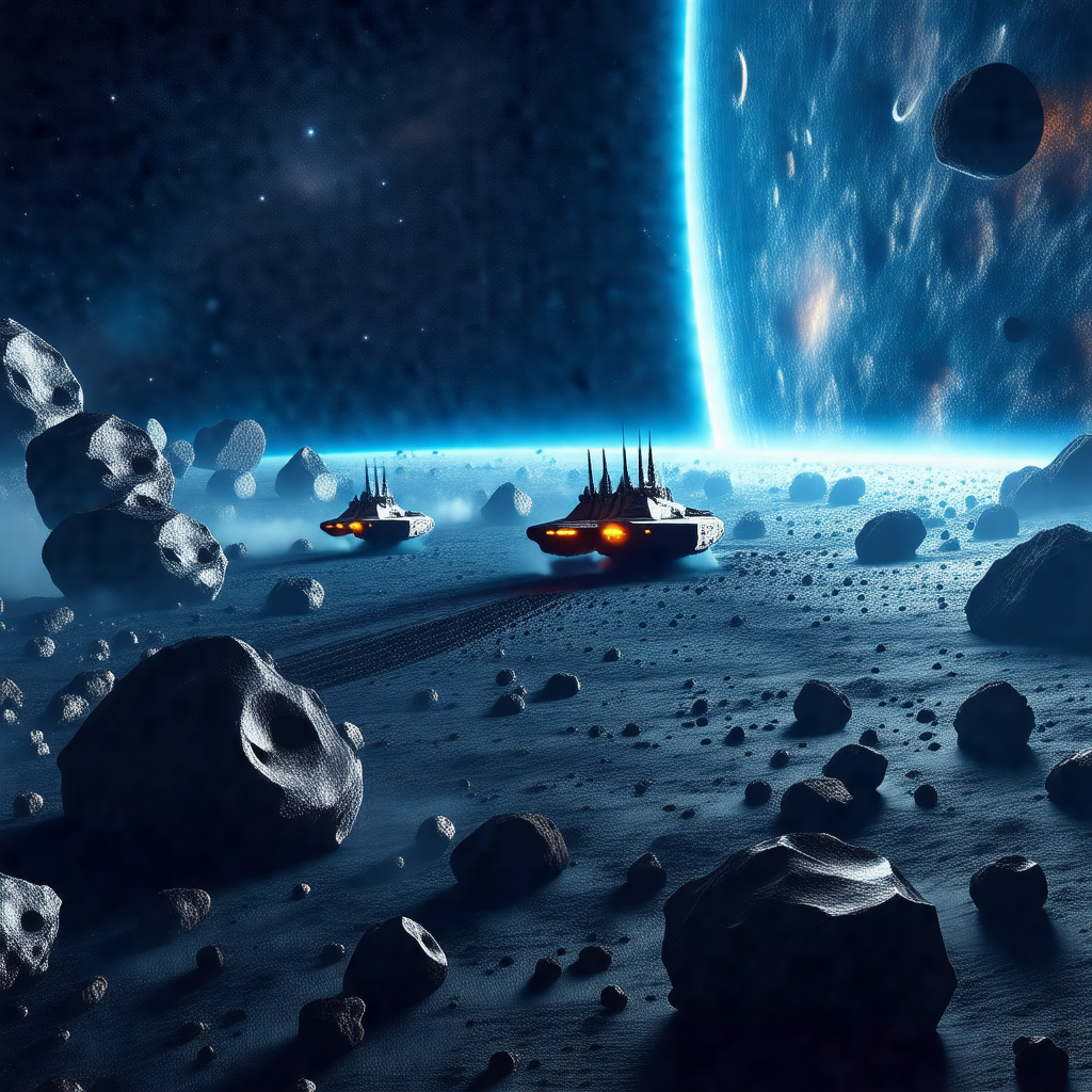 Futuristic scene with two spaceships traveling through a ...