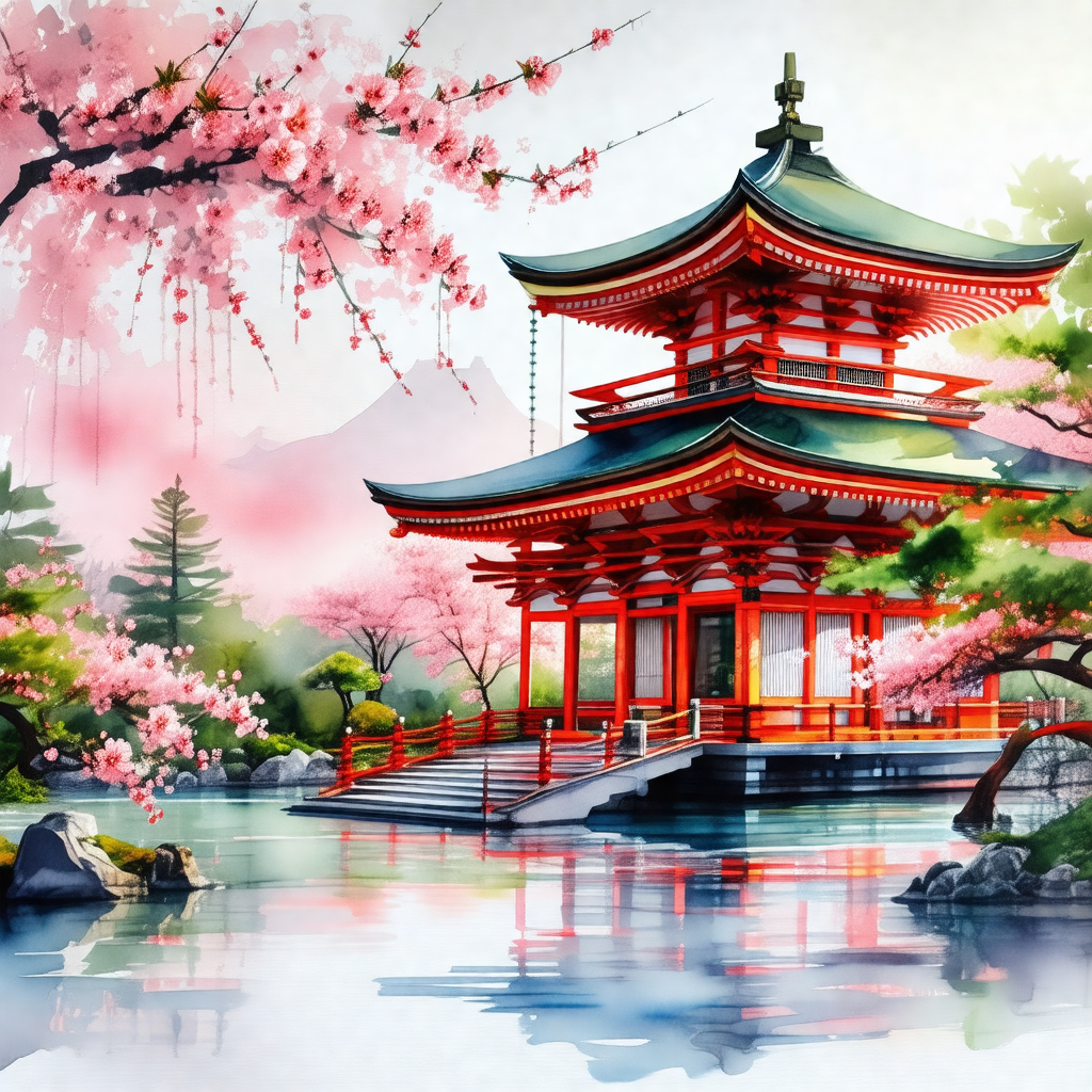 Beautiful red and black oriental building with a pagoda-s...