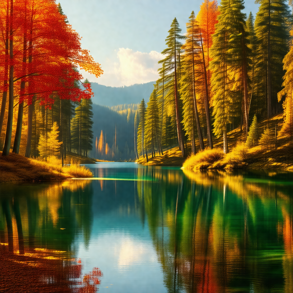 Serene scene of a lake surrounded by a forest