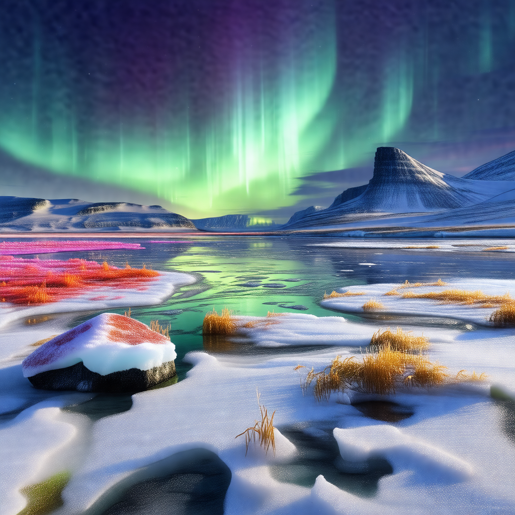 Beautiful scene of a frozen lake with a mountain in the b...