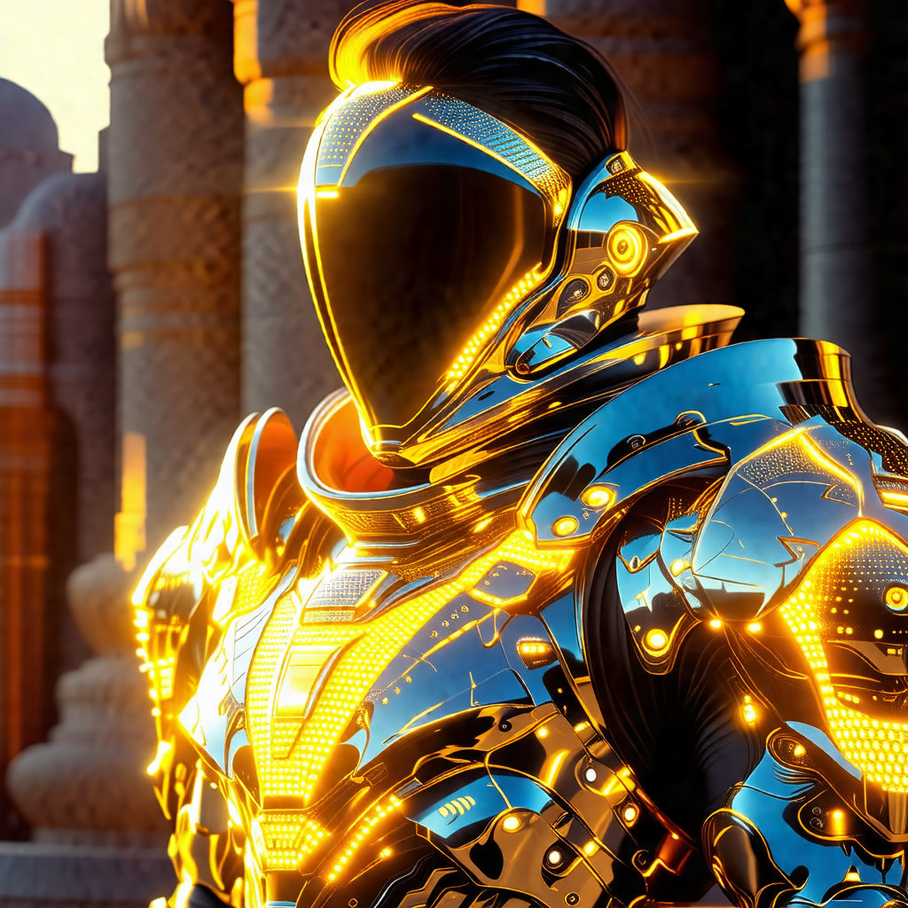 Futuristic robot with a shiny metallic body, standing in ...