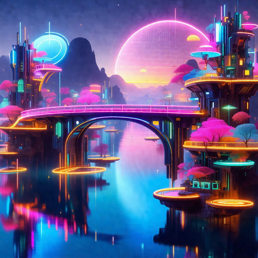 Colorful and imaginative depiction of a futuristic city, ...